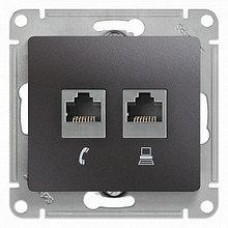GLOSSA РОЗЕТКА двойная RJ45+RJ45, кат.5E, механизм, АНТРАЦИТ