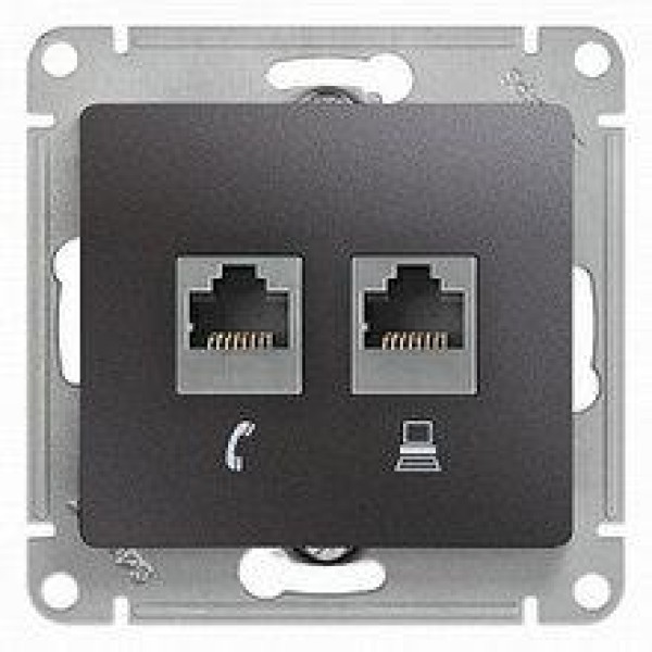 GLOSSA РОЗЕТКА двойная RJ45+RJ45, кат.5E, механизм, АНТРАЦИТ