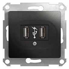 GLOSSA USB РОЗЕТКА,5В/2100мА, 2х5В/1050мА, механизм, АНТРАЦИТ