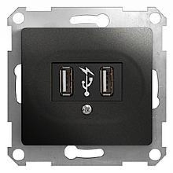 GLOSSA USB РОЗЕТКА,5В/2100мА, 2х5В/1050мА, механизм, АНТРАЦИТ