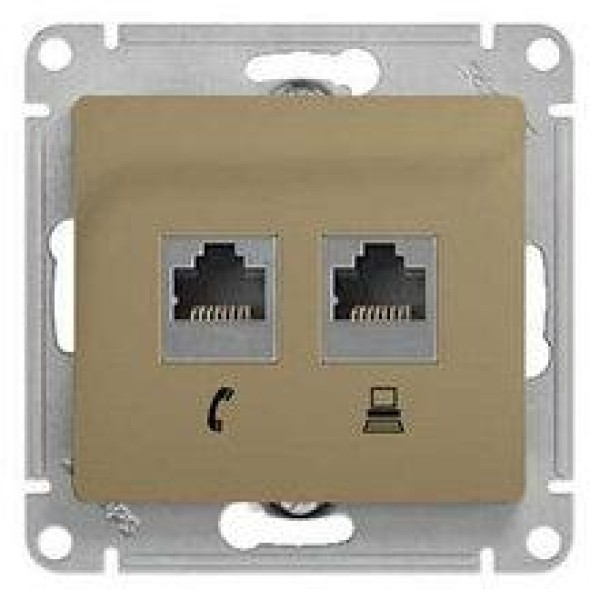 GLOSSA РОЗЕТКА двойная RJ45+RJ45, кат.5E, механизм, ТИТАН
