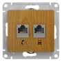 GLOSSA РОЗЕТКА двойная RJ11+RJ45, кат.5E, механизм, ДЕРЕВО ДУБ