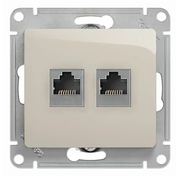 GLOSSA РОЗЕТКА двойная RJ11+RJ45, кат.5E, механизм, ПЕРЛАМУТР