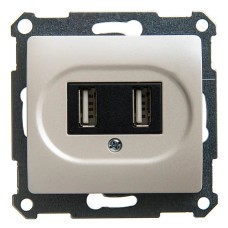 GLOSSA USB РОЗЕТКА, 5В/2100мА, 2х5В/1050мА, механизм, ПЕРЛАМУТР