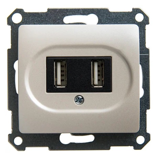 GLOSSA USB РОЗЕТКА, 5В/2100мА, 2х5В/1050мА, механизм, ПЕРЛАМУТР