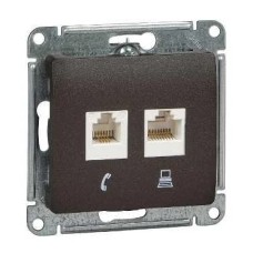 GLOSSA РОЗЕТКА двойная RJ45+RJ45, кат.5E, механизм, ШОКОЛАД