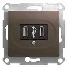 GLOSSA USB РОЗЕТКА,5В/2100мА, 2х5В/1050мА, механизм, ШОКОЛАД