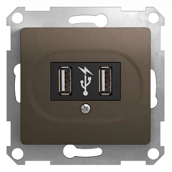 GLOSSA USB РОЗЕТКА,5В/2100мА, 2х5В/1050мА, механизм, ШОКОЛАД