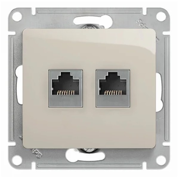 GLOSSA РОЗЕТКА двойная компьютерная RJ45+RJ45, кат.5E, механизм, МОЛОЧНЫЙ