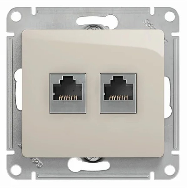 GLOSSA РОЗЕТКА двойная RJ11+RJ45, кат.5E, механизм, МОЛОЧНЫЙ