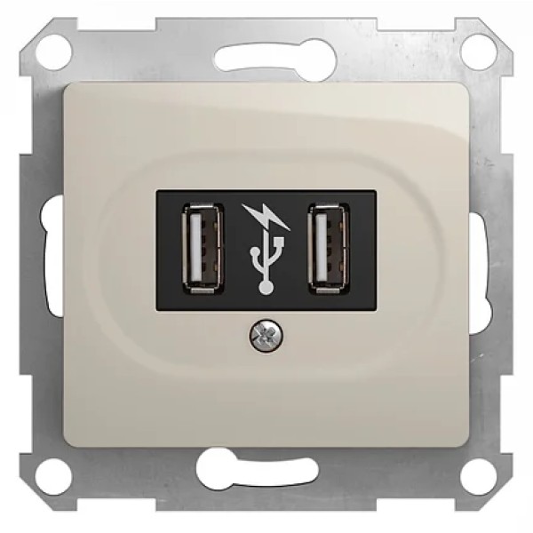 GLOSSA USB РОЗЕТКА, 5В/2100мА, 2х5В/1050мА, механизм, МОЛОЧНЫЙ