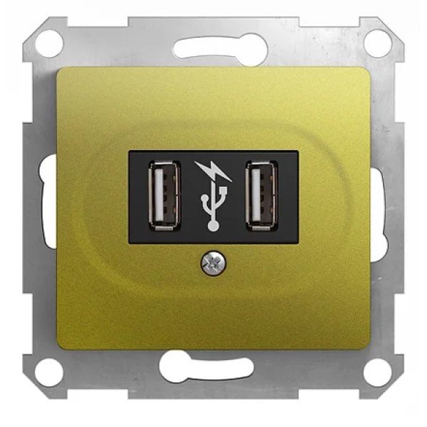 GLOSSA USB РОЗЕТКА, 5В/2100мА, 2х5В/1050мА, механизм, ФИСТАШКОВЫЙ
