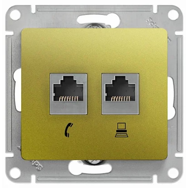 GLOSSA РОЗЕТКА двойная RJ11+RJ45, кат.5E, механизм, ФИСТАШКОВЫЙ