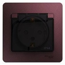 GLOSSA РОЗЕТКА с заземлением со шторками с крышкой, В СБОРЕ, IP44, БАКЛАЖАНОВЫЙ