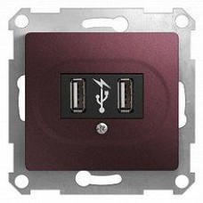 GLOSSA USB РОЗЕТКА, 5В/2100мА, 2х5В/1050мА, механизм, БАКЛАЖАНОВЫЙ