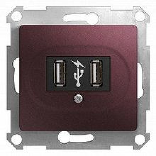 GLOSSA USB РОЗЕТКА, 5В/2100мА, 2х5В/1050мА, механизм, БАКЛАЖАНОВЫЙ