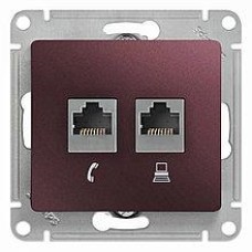 GLOSSA РОЗЕТКА двойная RJ11+RJ45, кат.5E, БАКЛАЖАНОВЫЙ