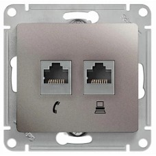 GLOSSA РОЗЕТКА двойная компьютерная RJ45+RJ45, кат.5E, механизм, ПЛАТИНА