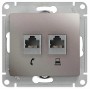GLOSSA РОЗЕТКА двойная компьютерная RJ45+RJ45, кат.5E, механизм, ПЛАТИНА