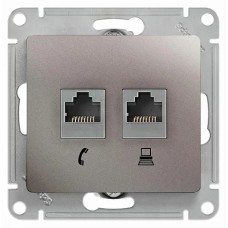 GLOSSA РОЗЕТКА двойная RJ11+RJ45, кат.5E, механизм, ПЛАТИНА
