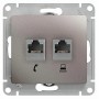 GLOSSA РОЗЕТКА двойная RJ11+RJ45, кат.5E, механизм, ПЛАТИНА