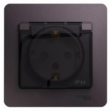 GLOSSA РОЗЕТКА с заземлением со шторками с крышкой, В СБОРЕ, IP44, СИРЕН. ТУМАН