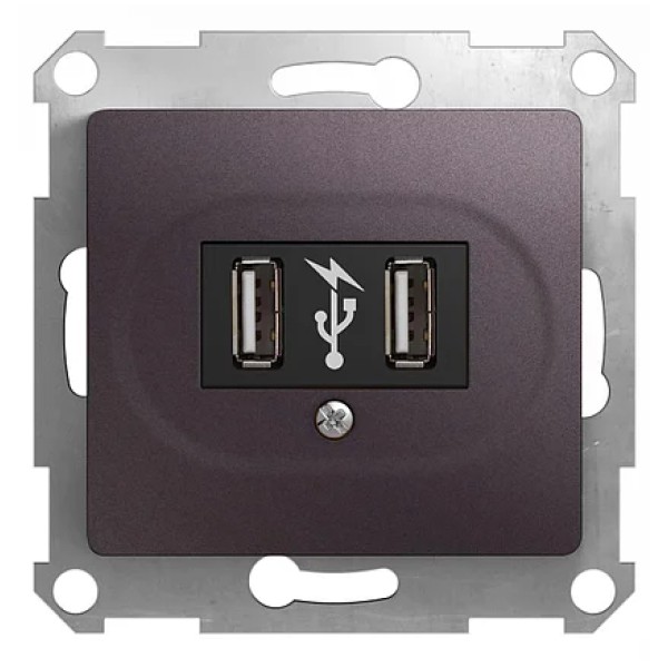 GLOSSA USB РОЗЕТКА, 5В/2100мА, 2х5В/1050мА, механизм, СИРЕНЕВЫЙ ТУМАН
