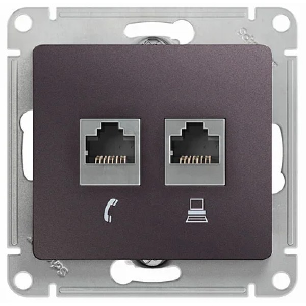 GLOSSA РОЗЕТКА двойная компьютерная RJ45+RJ45, кат.5E, механизм, СИРЕНЕВЫЙ ТУМАН