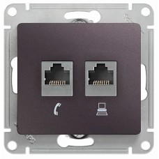 GLOSSA РОЗЕТКА двойная RJ11+RJ45, кат.5E, механизм, СИРЕНЕВЫЙ ТУМАН