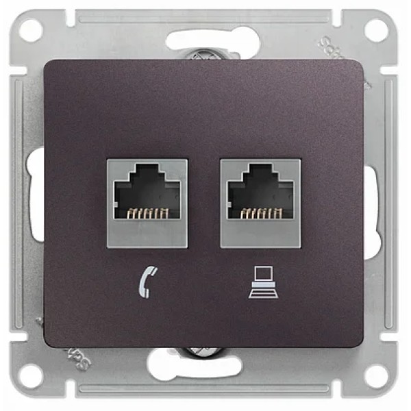 GLOSSA РОЗЕТКА двойная RJ11+RJ45, кат.5E, механизм, СИРЕНЕВЫЙ ТУМАН