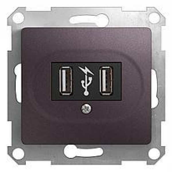 GLOSSA USB РОЗЕТКА, 5В/2100мА, 2х5В/1050мА, механизм, ГРАФИТ