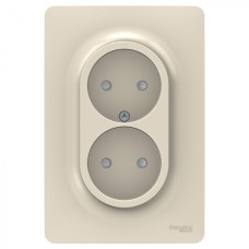 Розетка двойная без заземления со шторками UNICA NEW Schneider Electric, винтовой зажим, бежевый