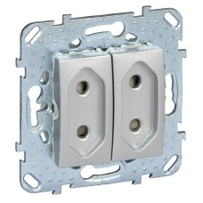 Розетка 2-модульная без заземл. со шторками UNICA NEW Schneider Electric, винтовой зажим, алюминий
