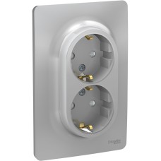 Розетка двойная с заземл. со шторками UNICA NEW Schneider Electric, винтовой зажим, алюминий