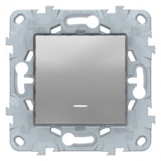 Выключатель 1-клавишный кнопочный  с подсветкой UNICA NEW Schneider Electric, алюминий