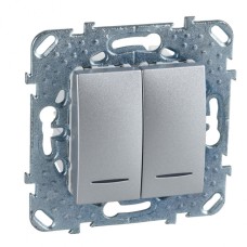 Выключатель 2-клавишный с подсветкой UNICA NEW Schneider Electric, алюминий