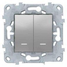 Переключатель 2-клавишный с подсветкой UNICA NEW Schneider Electric, алюминий