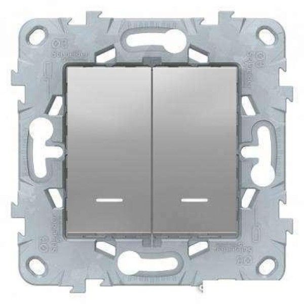 Переключатель 2-клавишный с подсветкой UNICA NEW Schneider Electric, алюминий
