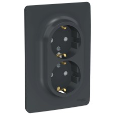 Розетка двойная с заземл. со шторками UNICA NEW Schneider Electric, винтовой зажим, антрацит