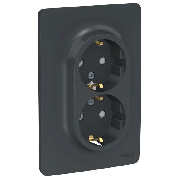 Розетка двойная с заземл. со шторками UNICA NEW Schneider Electric, винтовой зажим, антрацит