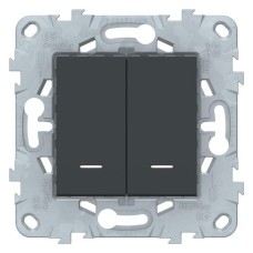 Выключатель 2-клавишный с подсветкой UNICA NEW Schneider Electric, антрацит