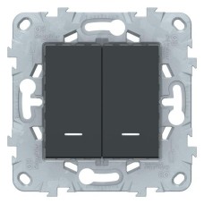 Переключатель 2-клавишный с подсветкой UNICA NEW Schneider Electric, антрацит