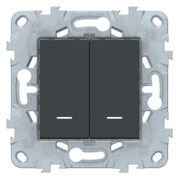 Переключатель 2-клавишный с подсветкой UNICA NEW Schneider Electric, антрацит