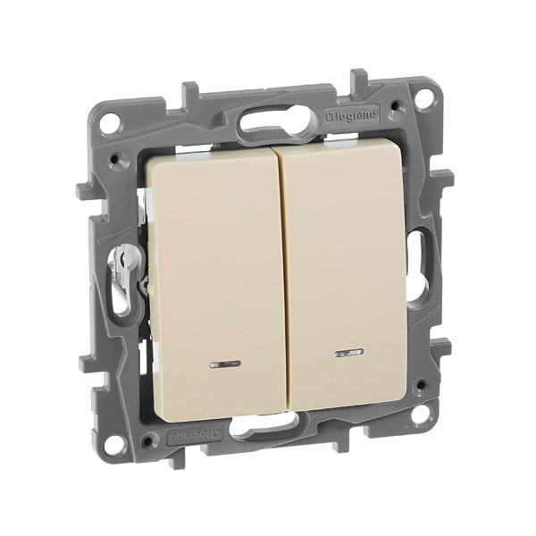 Legrand Etika выключатель двухклавишный с подсветкой слоновая кость