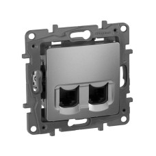 Розетка интернет двойная RJ45, кат. 5e UTP, Legrand Etika (алюминий)