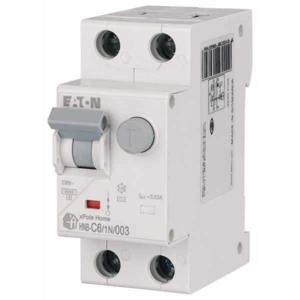 Дифференциальный автомат EATON HNB-C6/1N/003, 1P+N, 6A, хар-ка C, 6kA, 30mA, тип АC, 2M Дифавтомат