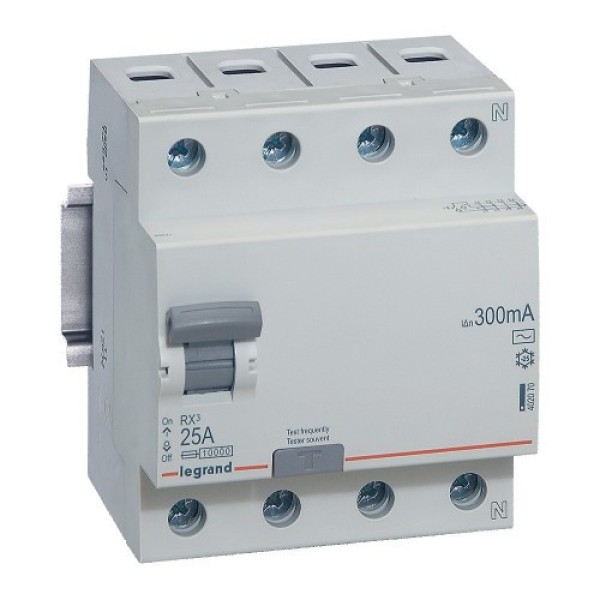 УЗО Legrand RX3, электромеханическое, 4P, 25A, 10kA, 30mA, тип A, 4M