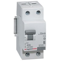 УЗО Legrand RX3, электромеханическое, 2P, 40A, 10kA, 30mA, тип AC, 2M