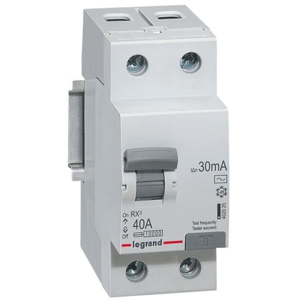 УЗО Legrand RX3, электромеханическое, 2P, 40A, 10kA, 30mA, тип AC, 2M