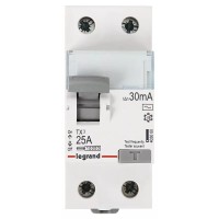 УЗО Legrand TX3, электромеханическое, 2P, 25A, 10kA, 30mA, тип AC, 2M